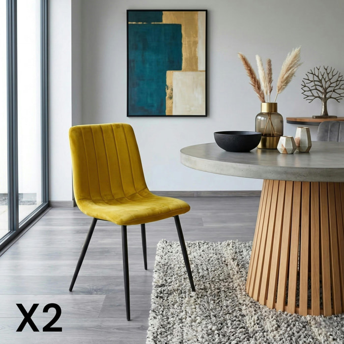 Chaise à rayures velours moutarde (lot de 2) MALANG
