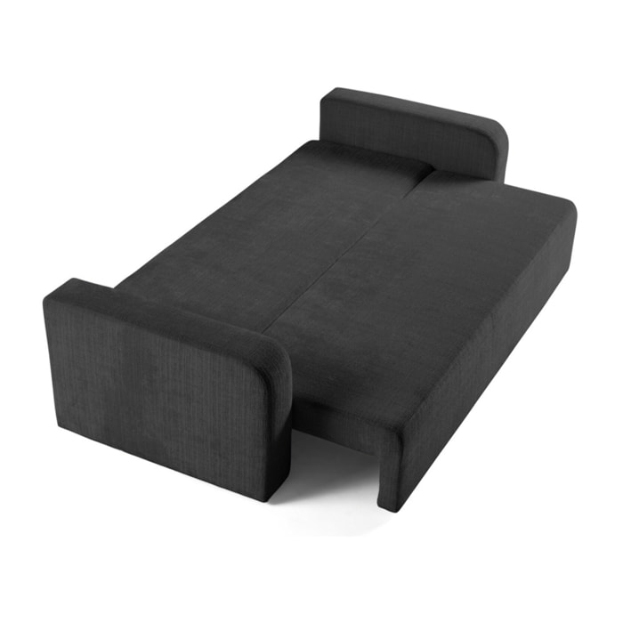 Miro - canapé droit 3 places - convertible avec coffre - en velours texturé - Gris Anthracite
