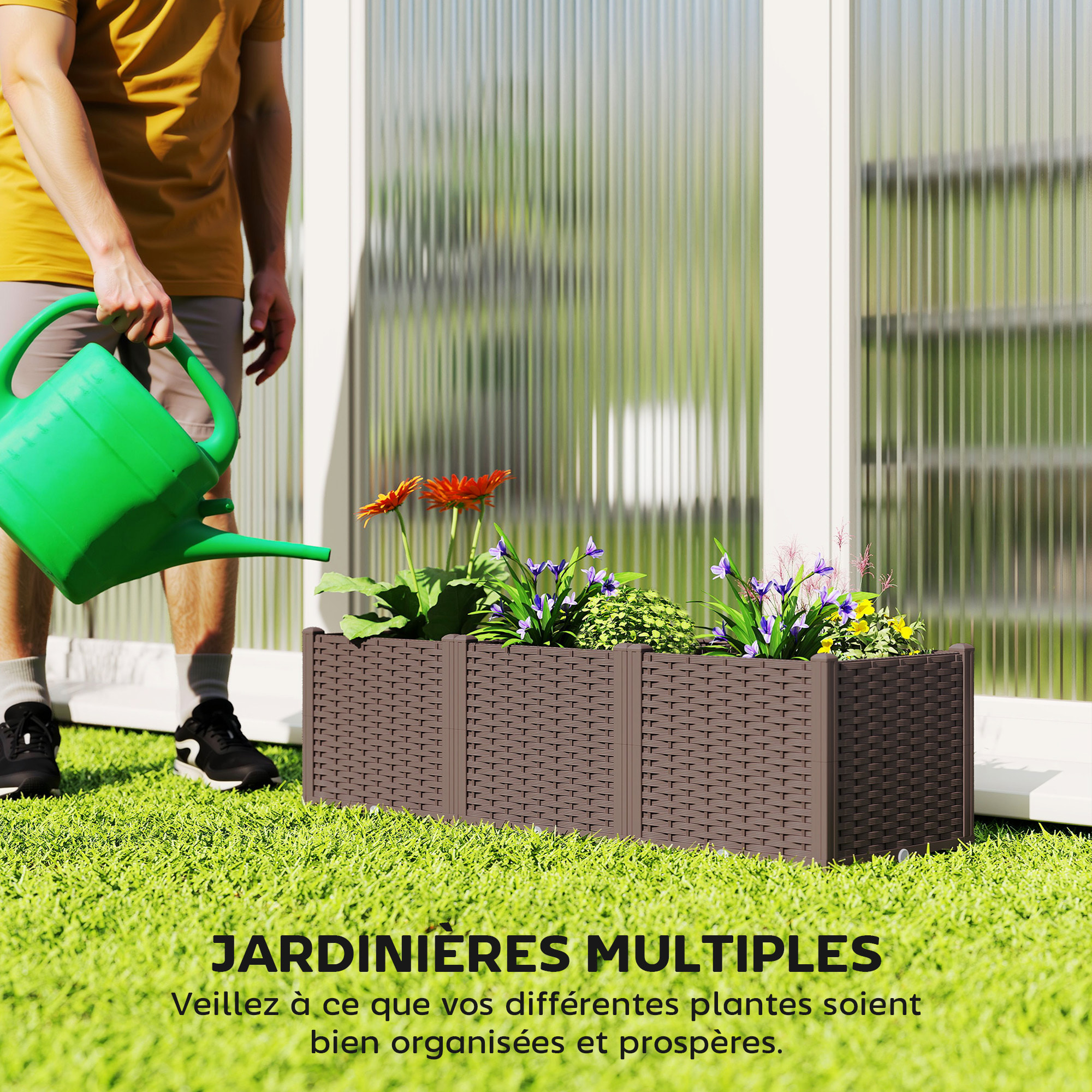 Jardinière surélevée auto-irrigantes trous de drainage PP marron