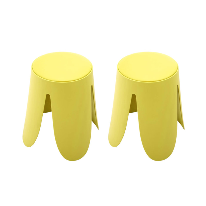 Set de 2 tabourets empilables. simili cuir jaune. NIKI. Ø30 / 44 x H46cm