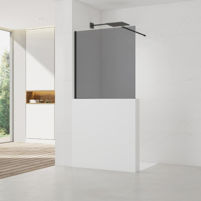 Pare-muret 120x100cm Paroi en verre Crystal Glass® 8 mm anticalcaire, avec bras et profilés noir mat (SATBWIS120KSPRC)