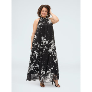 Fiorella Rubino - Vestito lungo Free stampa foliage - Nero