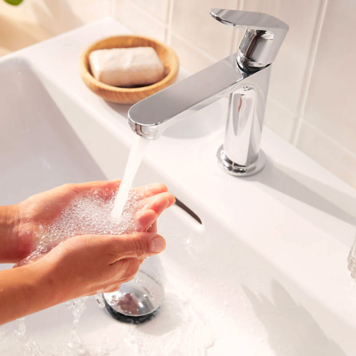 Mitigeur lavabo Rebris S 80 CoolStart avec tirette et vidage