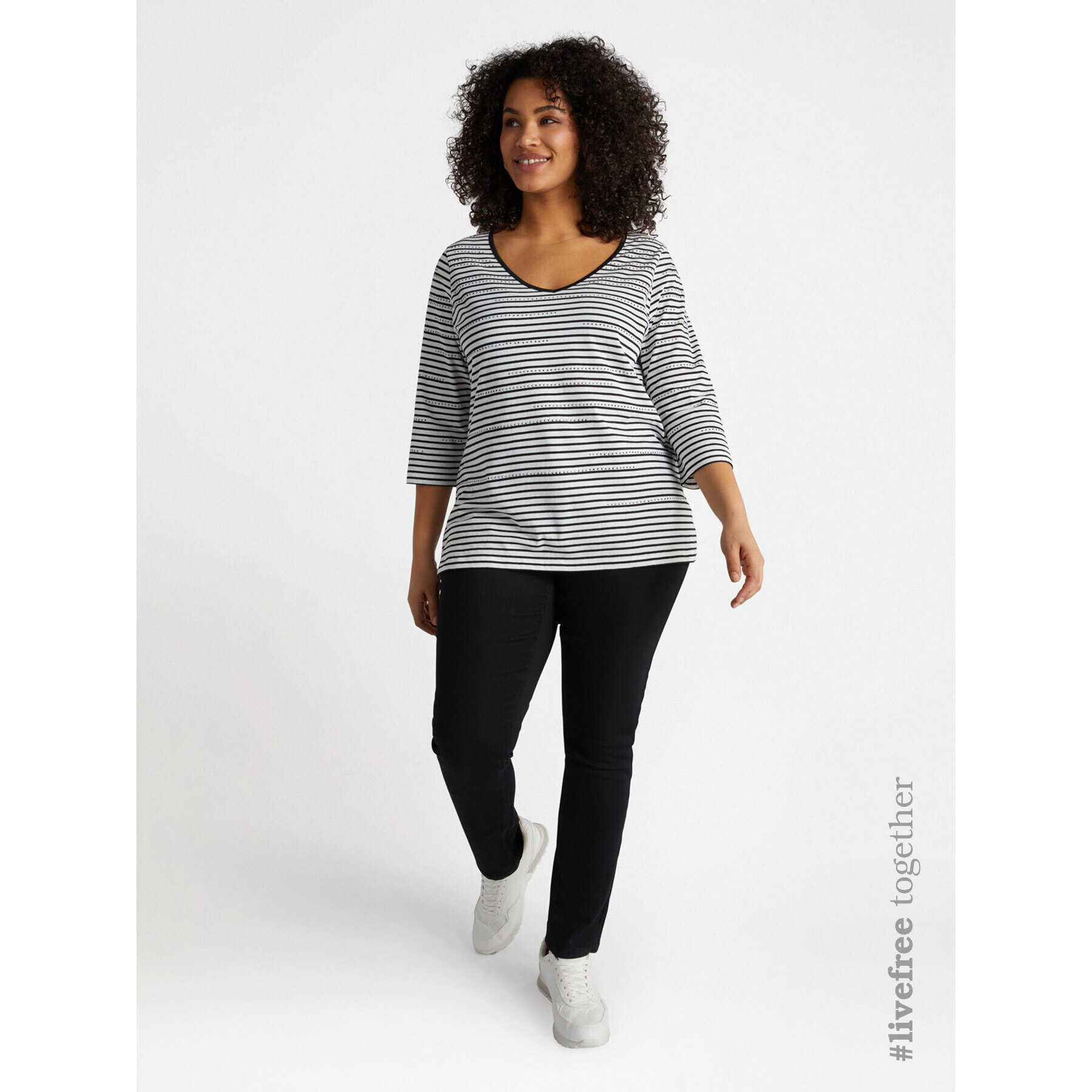 Fiorella Rubino - Camiseta de rayas con pedrería - Negro
