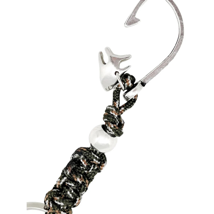 Llavero Péscame en paracord kaki haspeado y nudo cobra