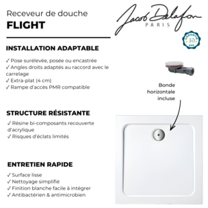 Receveur de douche 80 x 80 cm Flight carré blanc avec bonde horizontale chromé