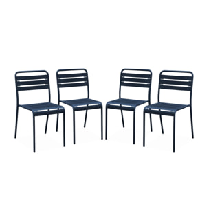 Lot de 4 chaises de jardin acier. 4 places. marine. Amelia. L44 x P52 x H79cm