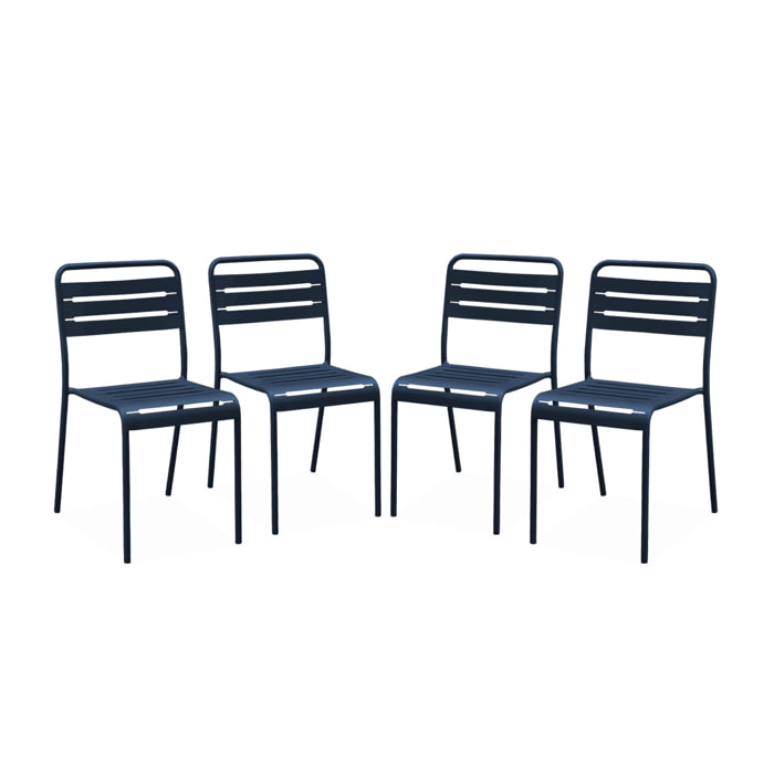 Lot de 4 chaises de jardin acier. 4 places. marine. Amelia. L44 x P52 x H79cm