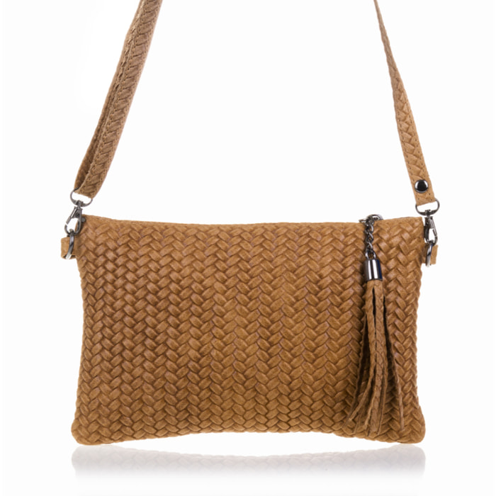 Oleggio Bolso bandolera Mujer.Piel auténtica Gamuza Grabado Espiga