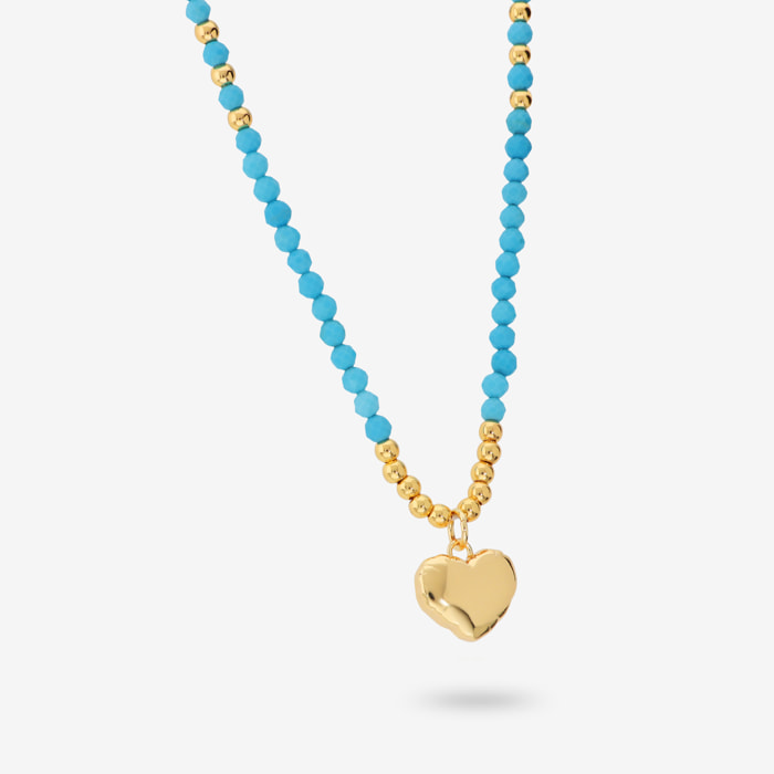 Collana con Bead Lucide, Agata Blu e Ciondolo Cuore Martellato