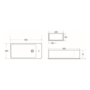 Lave-mains suspendu rectangulaire 40,5 x 20,5 cm - blanc - trou à gauche - sans trop-plein - SAT Brevis