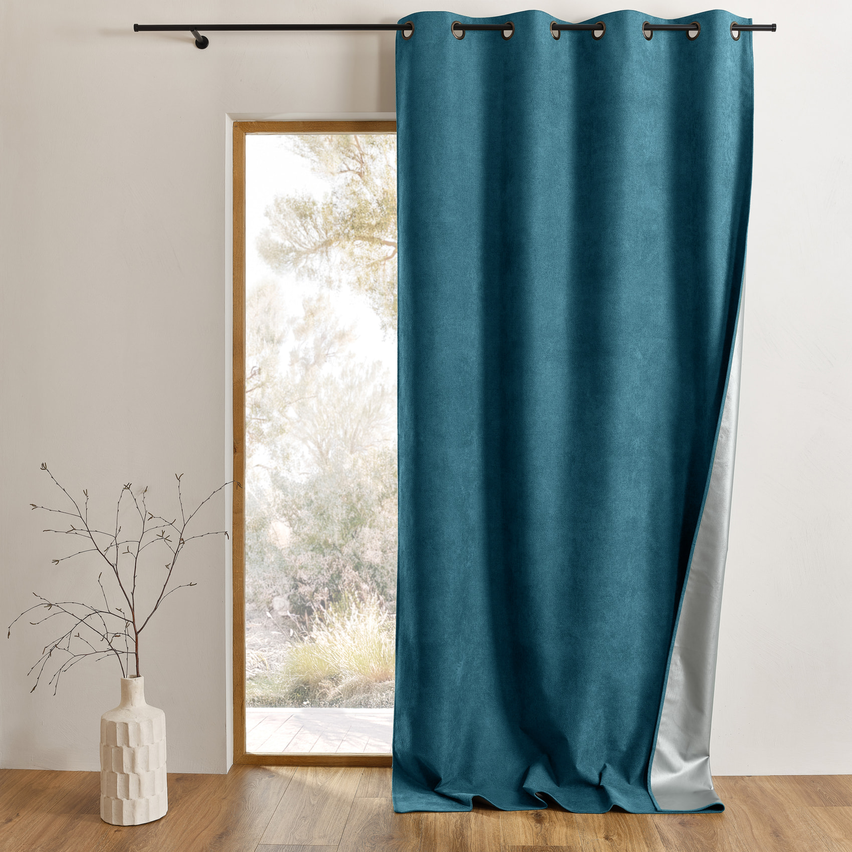 Rideau thermique occultant à œillets et réflecteur de chaleur - Bleu Paon