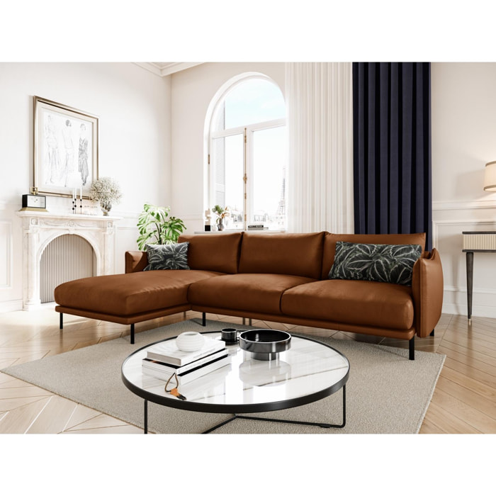 Canapé d'angle gauche ''Paris'' 5 places en cuir véritable marron