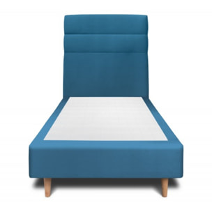 Lit avec tête de lit bandes horizontales velours et sommier tapissier Ep20