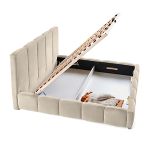 Torreon - lit coffre - 140x200 - sommier inclus - en velours - Beige