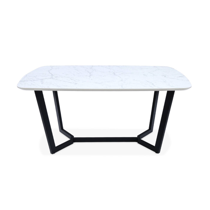 Table à manger 4 à 6 places effet marbre. pieds métal noir. 120cm