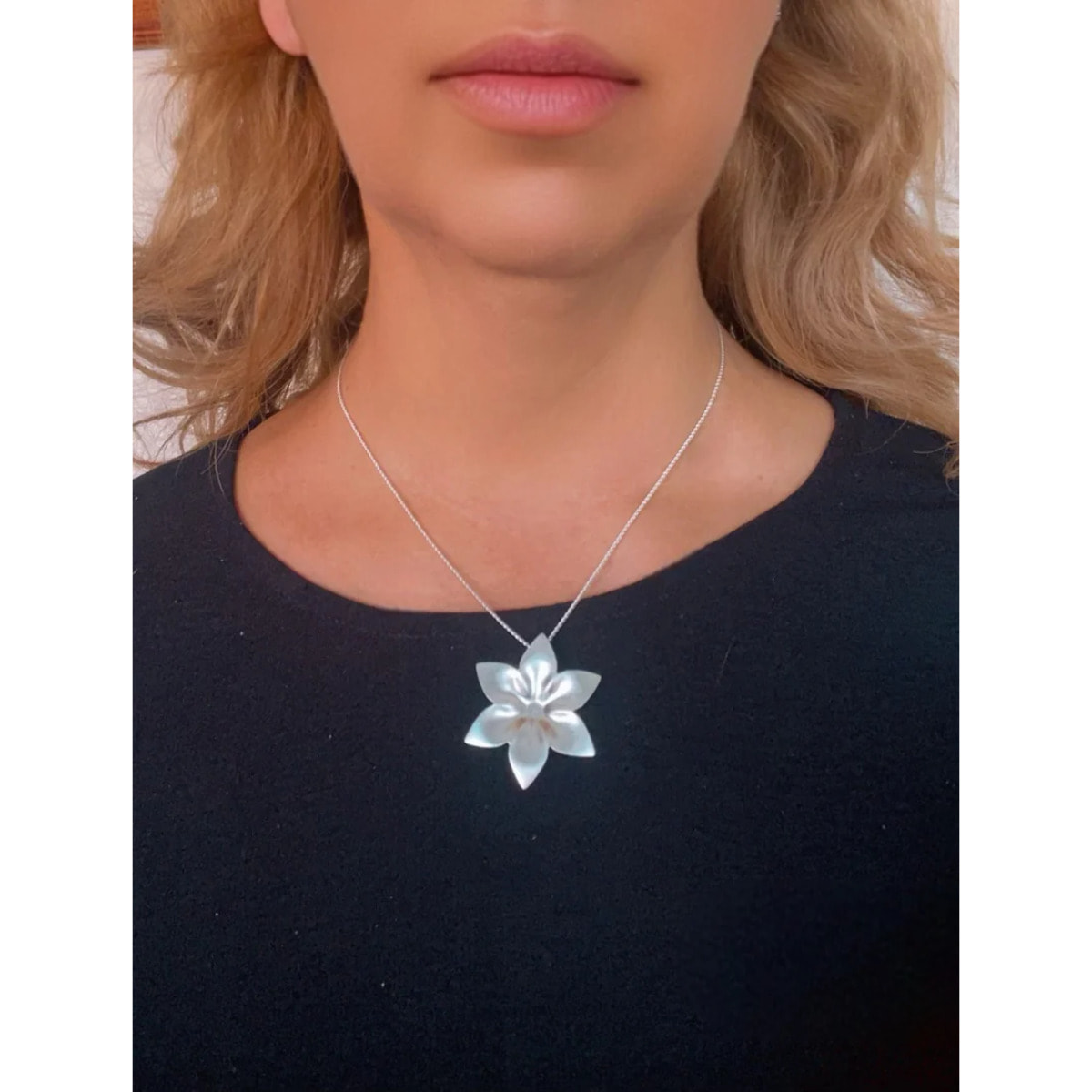 Gargantilla latón flor margarita colgante cadena plata 10µ
