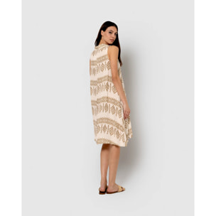 Vestido corto bambula detalles plisados bora beige