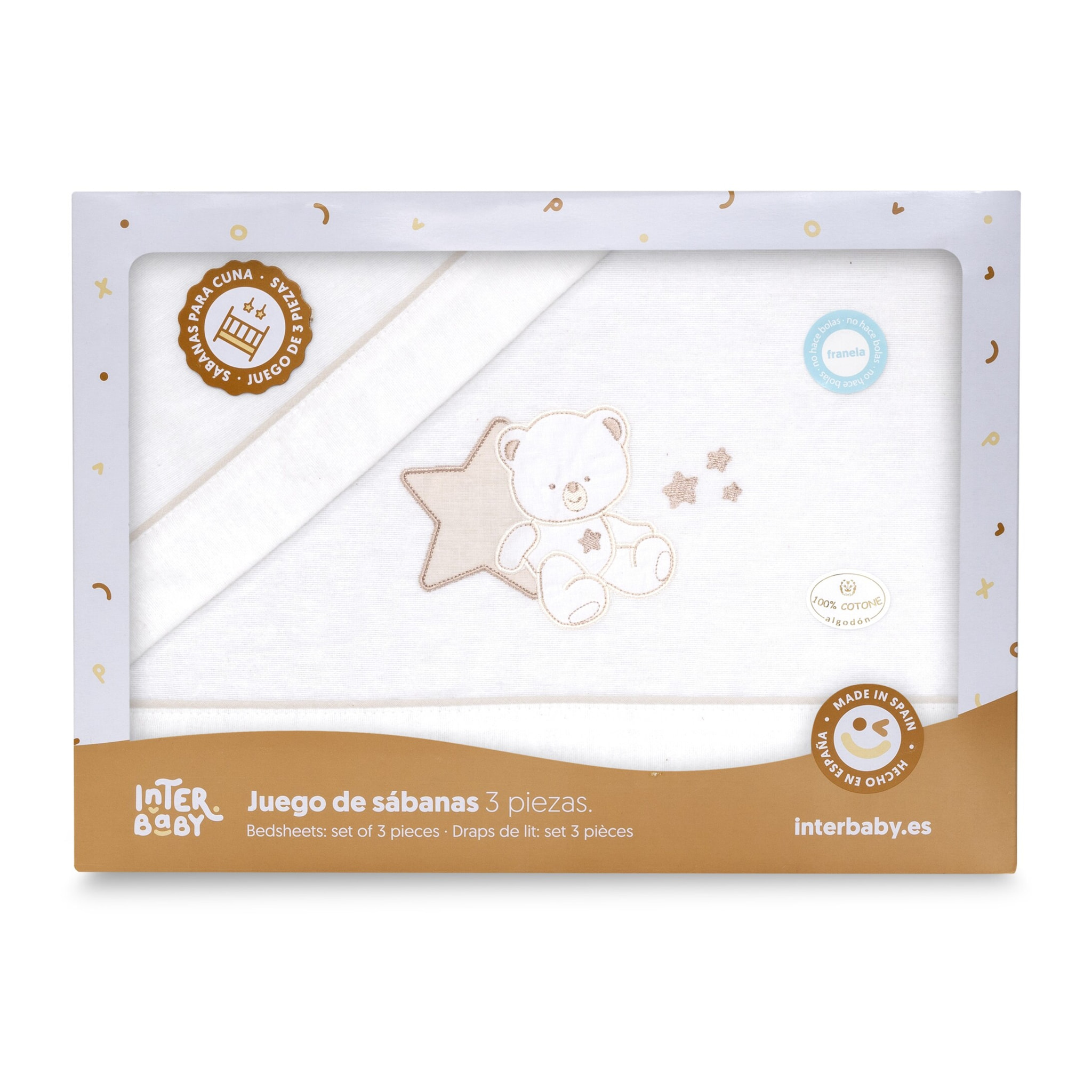 Triptico Coche Franela Osito Sentado Bco/Beig