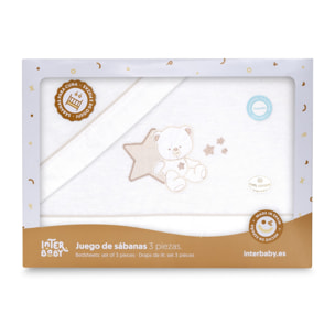 Triptico Coche Franela Osito Sentado Bco/Beig