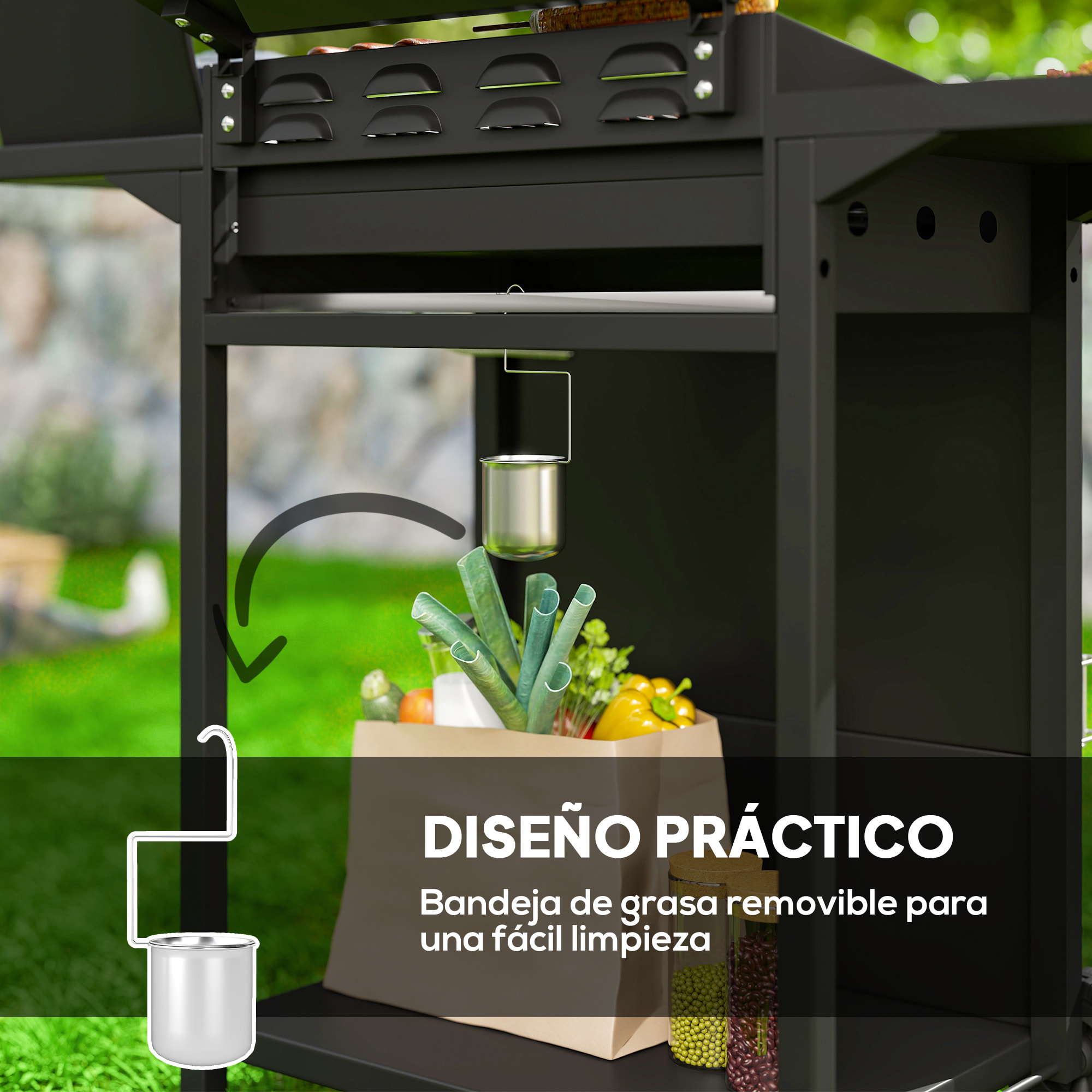 Barbacoa de Gas BBQ Gas con 3+1 Quemadores 8,5 kW Barbacoa Portátil con Termómetro Mesa Lateral Parrilla Recogedor de Grasa 2 Ruedas para Jardín Exterior Camping Negro