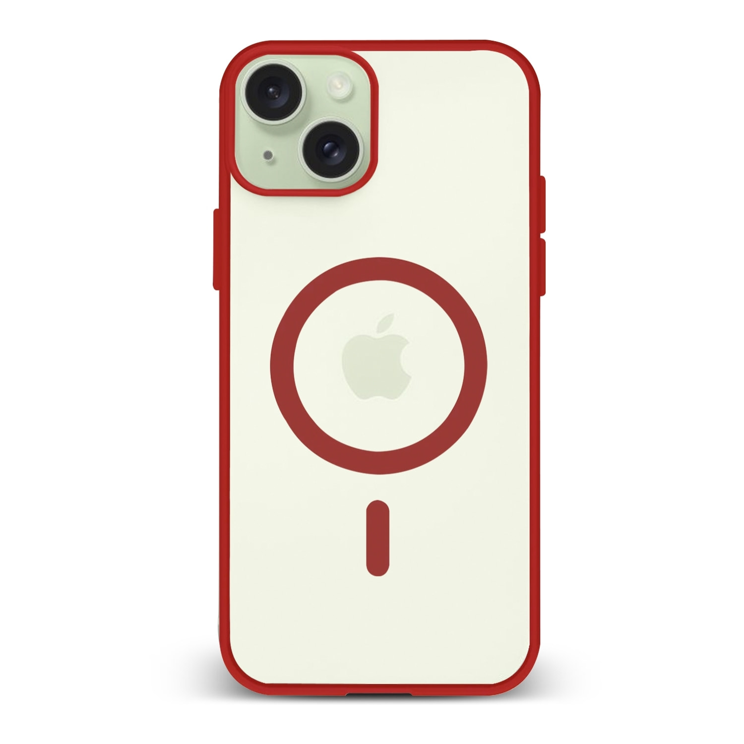 DAM Custodia ibrida anti-shock  Magsafe per iPhone 15 Plus. Bordi in silicone e retro in PVC. 8,06x1,06x16,37 centimetri. colore rosso