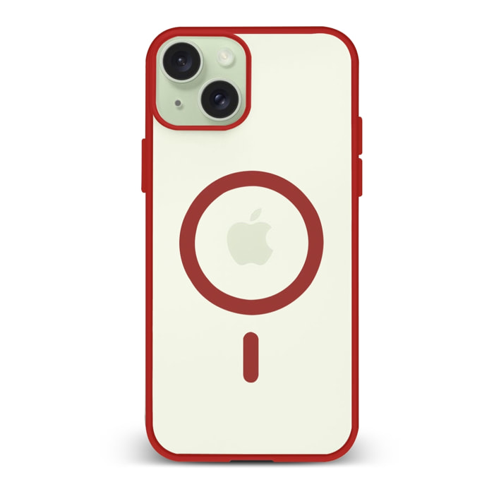 DAM Custodia ibrida anti-shock  Magsafe per iPhone 15 Plus. Bordi in silicone e retro in PVC. 8,06x1,06x16,37 centimetri. colore rosso