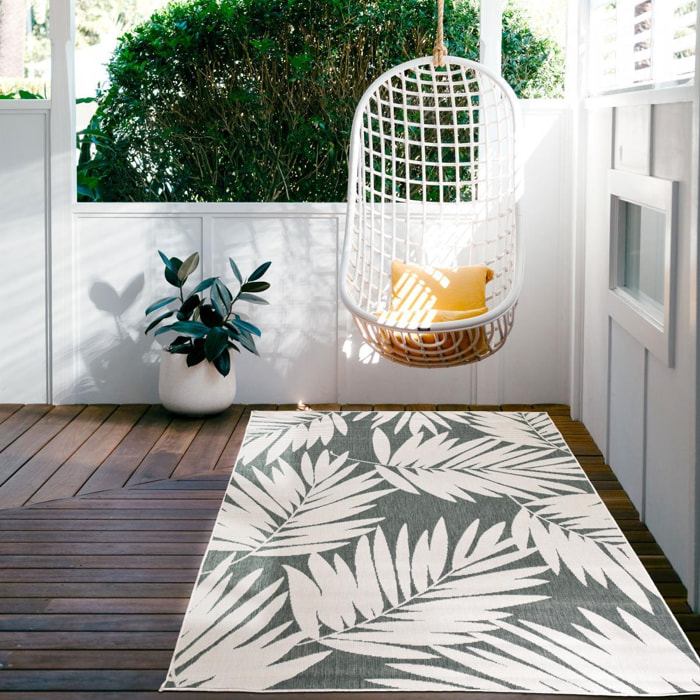 Tapis d'extérieur reversible Kunu motif floral vert et blanc