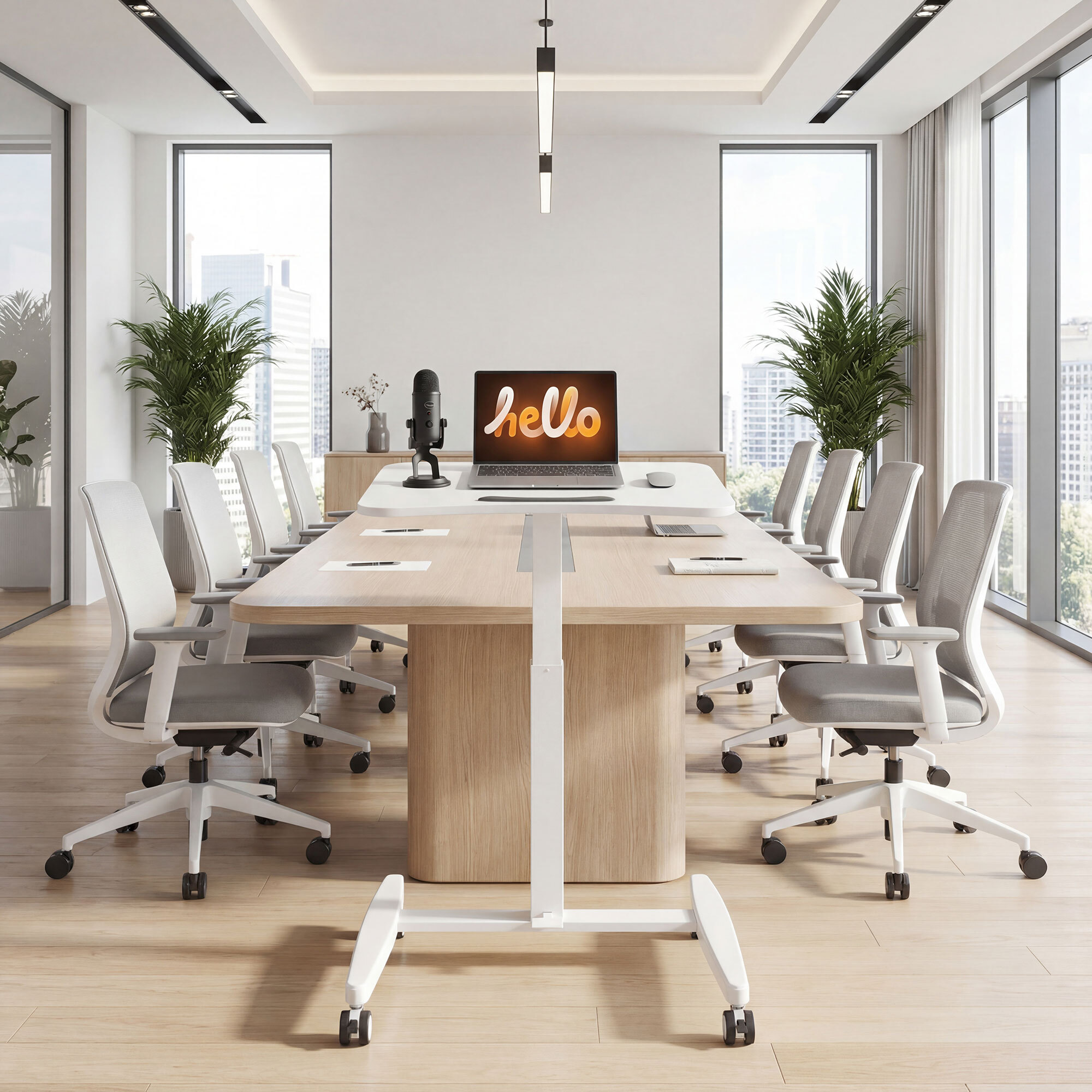 Bureau assis-debout mobile réglable table de lit 2 en 1 plateau inclinable blanc