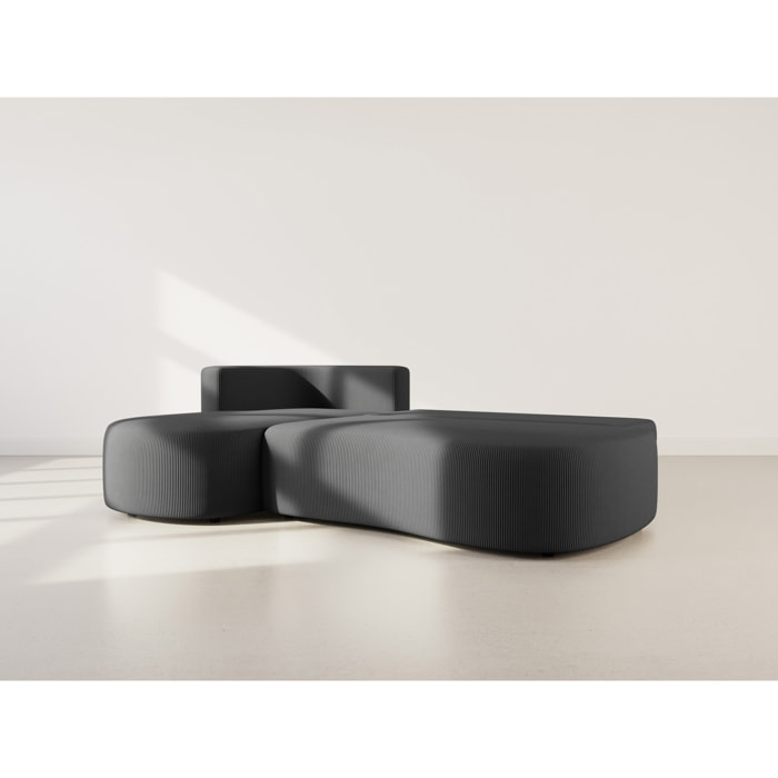 Mahina - canapé d'angle gauche 4 places convertible avec coffre en velours côtelé - Noir