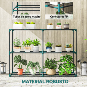 Soporte para Plantas de 3 Niveles para Interior y Exterior, Estantería para Plantas de Acero, Resistente y Estable, Estante para Macetas, Patio, Jardín, Balcón, Verde Oscuro