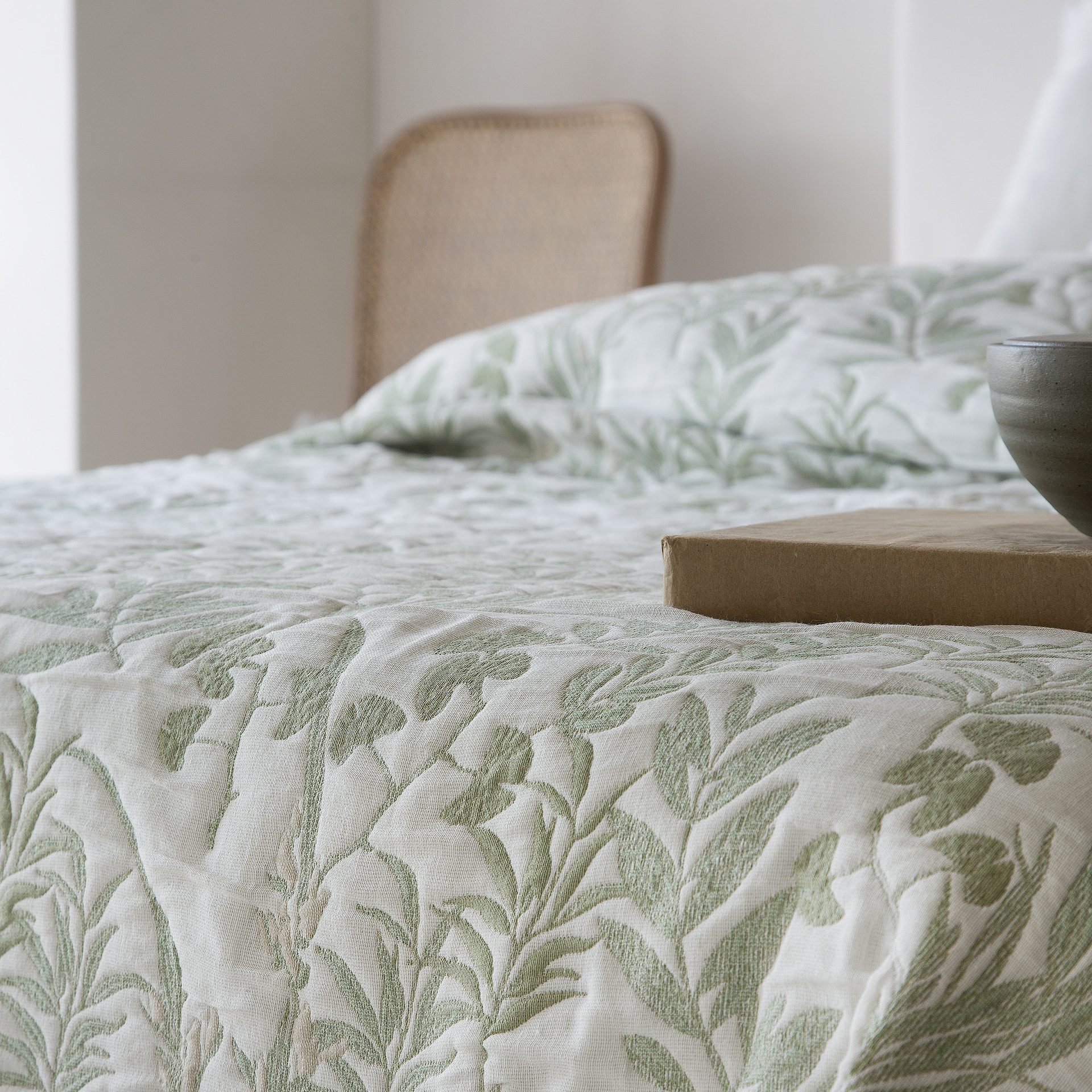 Couvre lit jacquard en coton vert