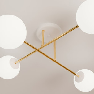 Lampada a sospensione MAGNUM in acciaio oro e vetro bianco