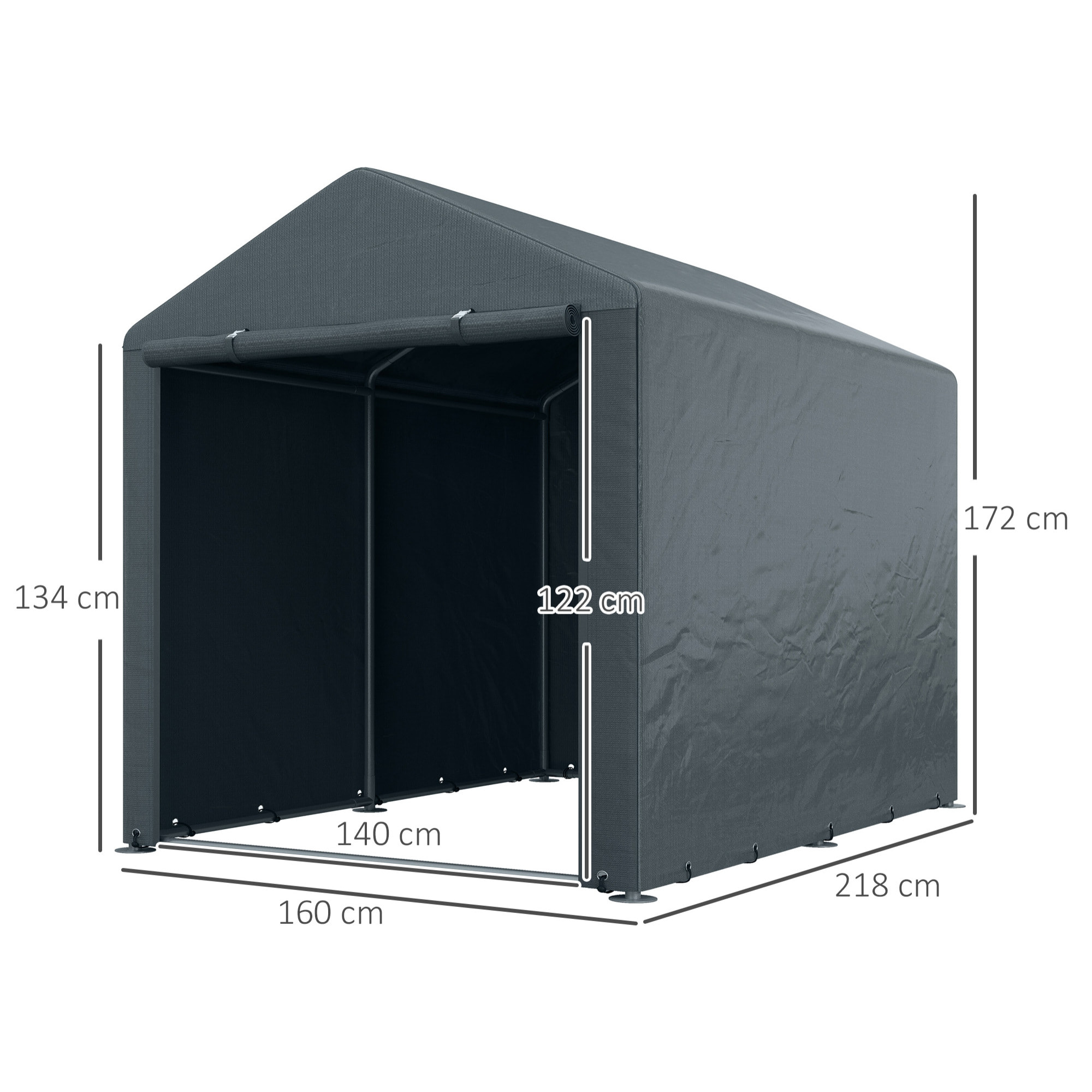 Carpa para Herramientas Bicicletas y Motos 1,6x2,2x1,7 m Garaje Portátil con 2 Habitaciones Puerta con Cremallera Impermeable Anti-UV Cochera Portátil para Jardín Gris Oscuro