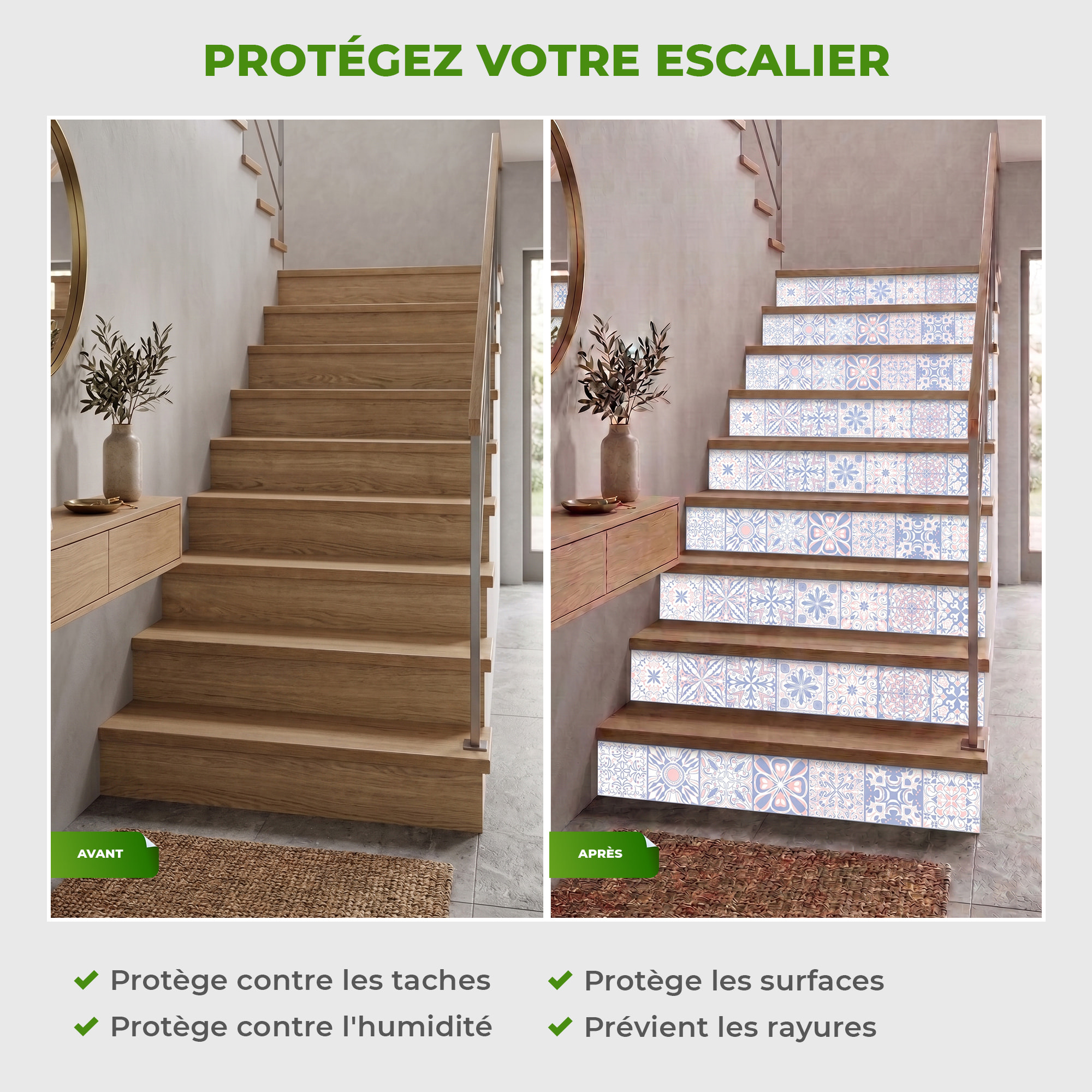 Stickers adhésifs escalier carrelages | Sticker Autocollant contremarche Carreaux de ciment carrelages adhésif - BLEU D'ORIENT