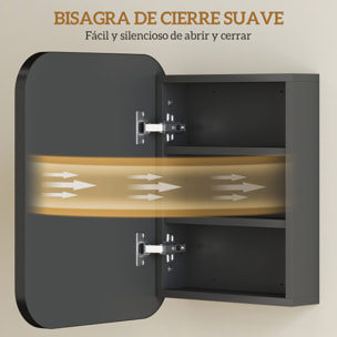 Armario de Baño con Espejo, Diseño con Bordes Curvados, Armario de Pared, Mueble de Baño Colgar, Estantes Ajustables, 40,2x10,2x50,9 cm, Negro