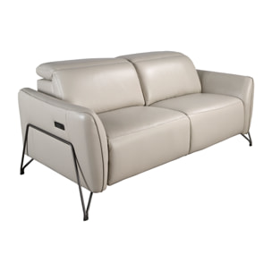Sofá relax de 2 plazas tapizado en piel de origen vacuno en arena con reposacabezas patas de acero inoxidable oscurecido 2 sistemas de relax eléctrico 164x111x104cm