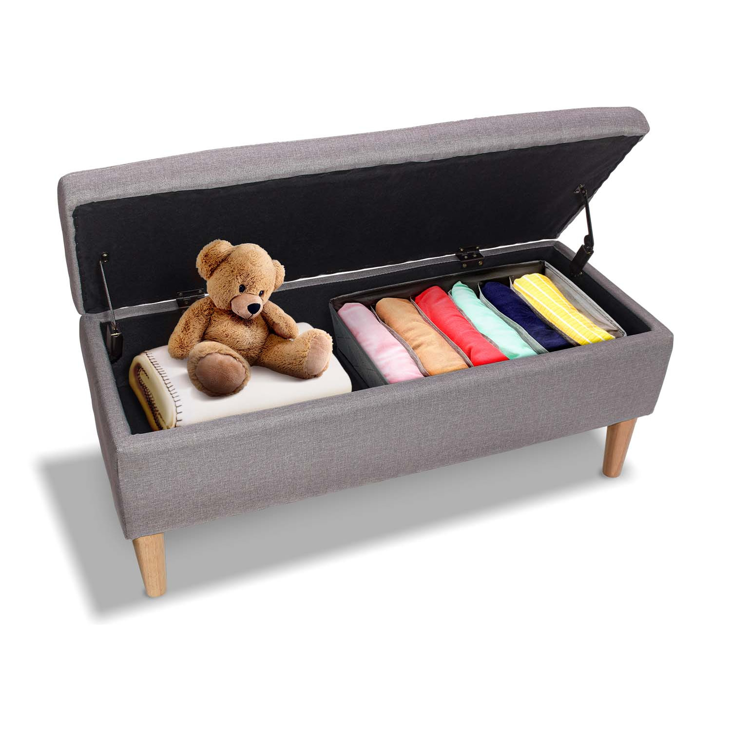 ISTANBUL - Cassapanca ottomana con contenitore da 42L. Panca fondoletto pouf in tessuto con seduta imbottita e piedi in legno di pino