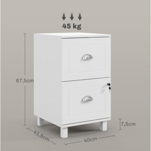 Cajonera de Oficina Mueble Archivador con 2 Cajones Cajonera para Escritorio con Cerraduras Carpetas Suspendidas para A4 y Carta 40x41,5x67,5 cm Blanco