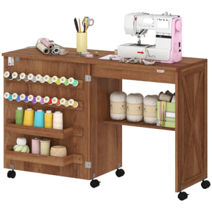 Table de couture pliable mobile 2 bacs 18 porte-bobines étagère bois