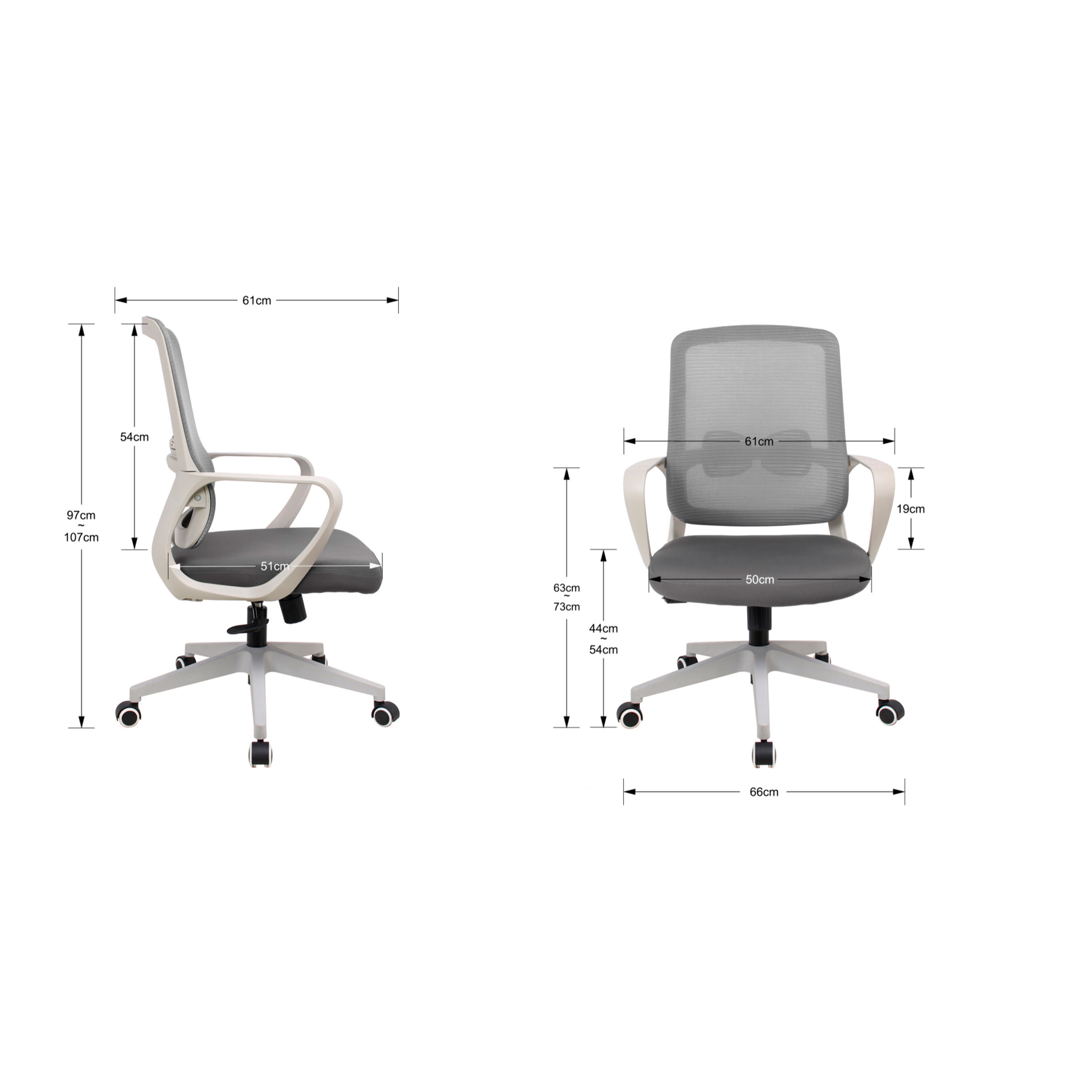 Silla de estudio Leah tela gris 107x66x61 cm
