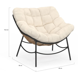 Fauteuil de jardin Lois rotin et coussin écru