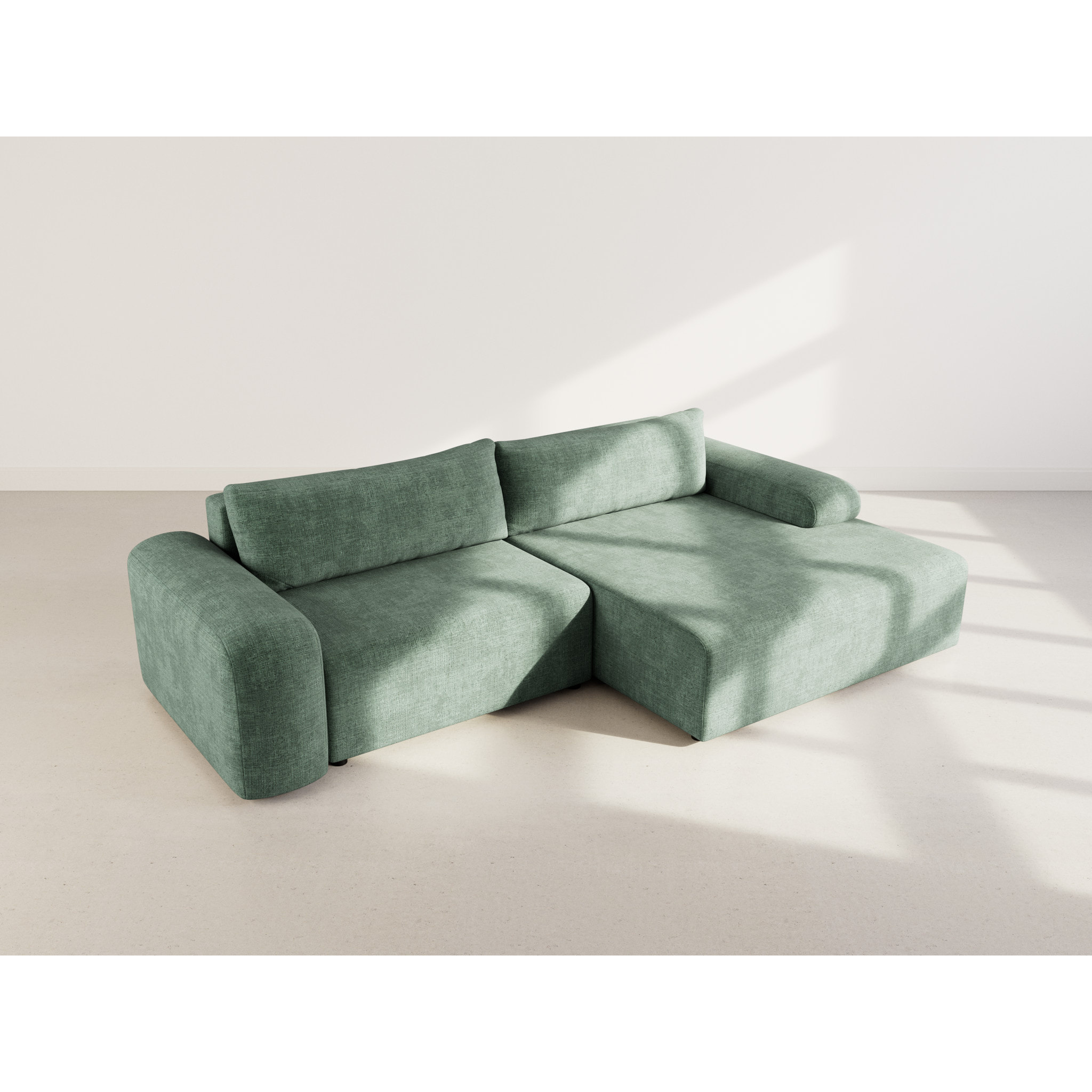 Rebecca - canapé d'angle droit 4 places convertible avec coffre en velours texturé - Vert