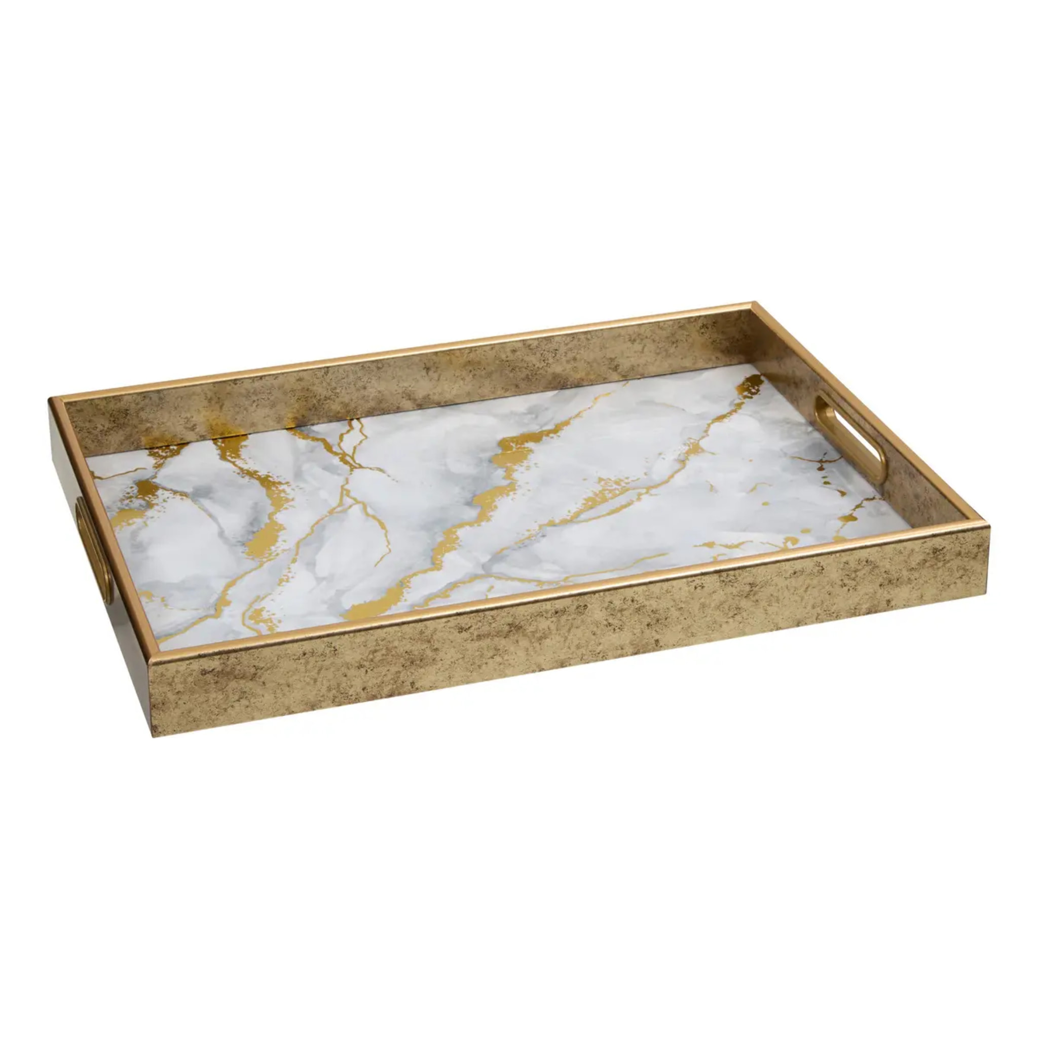 Plateau rectangulaire Elya 43x30x4 cm effet marbre gris