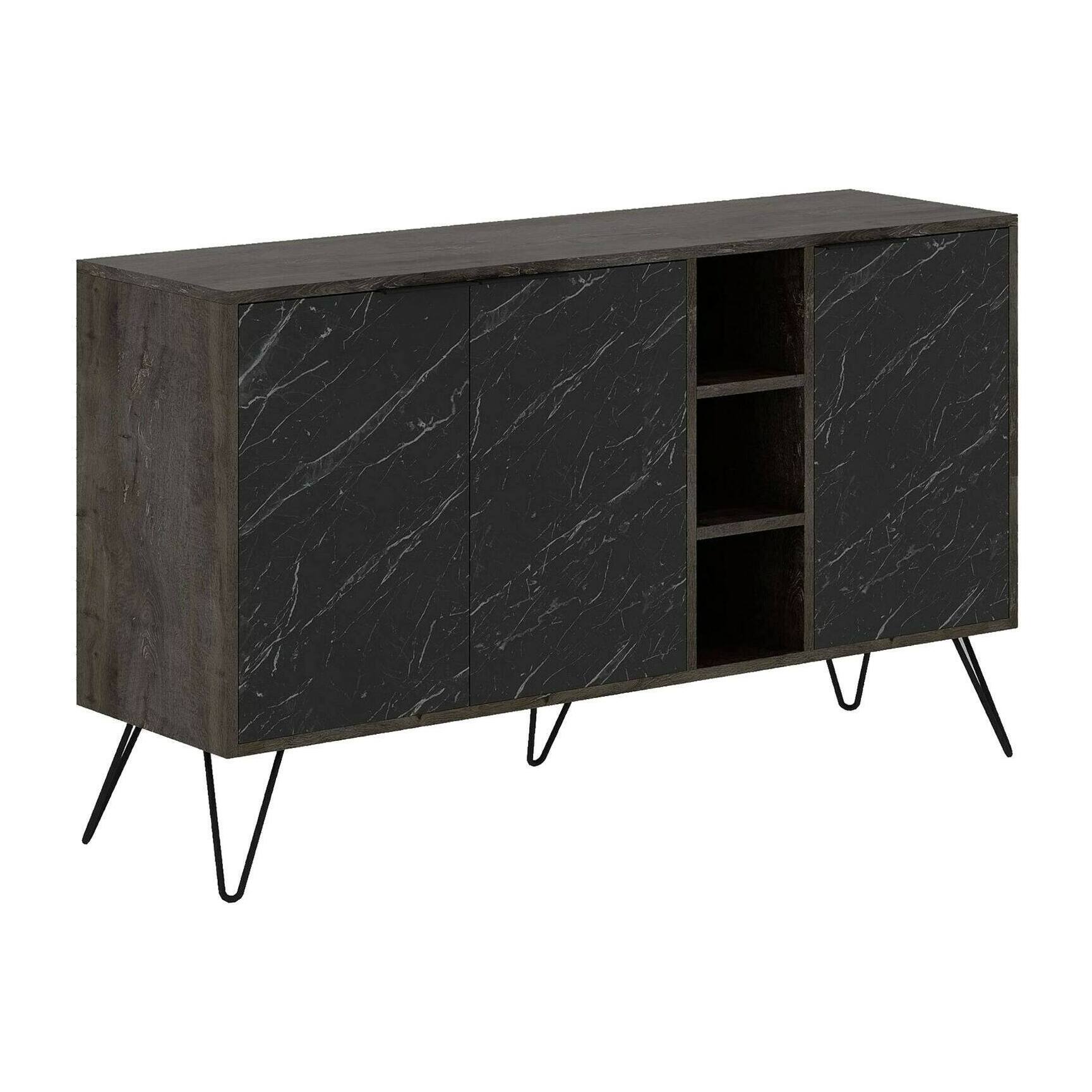 Credenza Dpenz, Buffet da soggiorno, Madia da salotto, Dispensa da cucina, 142x36h83 cm, Ossido e Nero Marmo