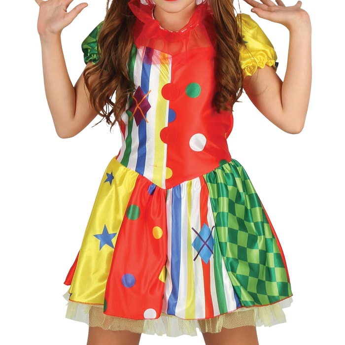 Clown Girl Travestimento Costume Carnevale Multicolore Bambina