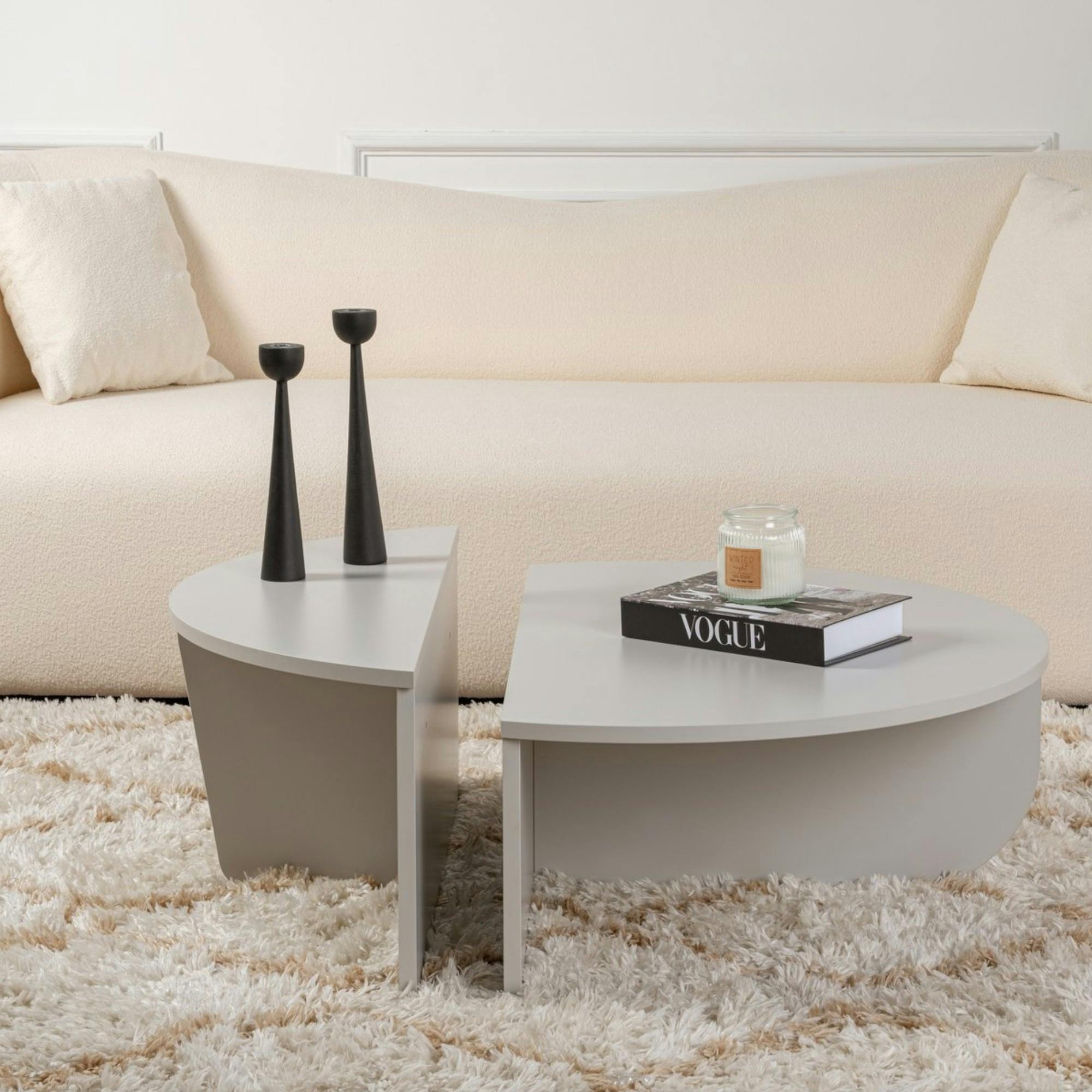 Table basse moderne grise effet laqué - 2 hauteurs MARFA