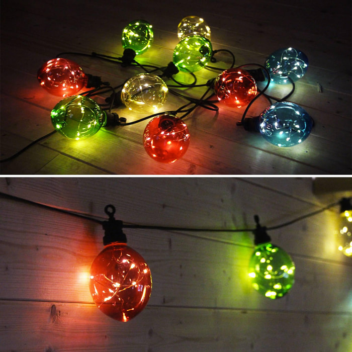 Morphée - Guirlande lumineuse guinguette extérieure avec 10 boules lumineuses. 100 LED. à piles (non fournies). fonction timer. 8 modes. 4.5 m de long
