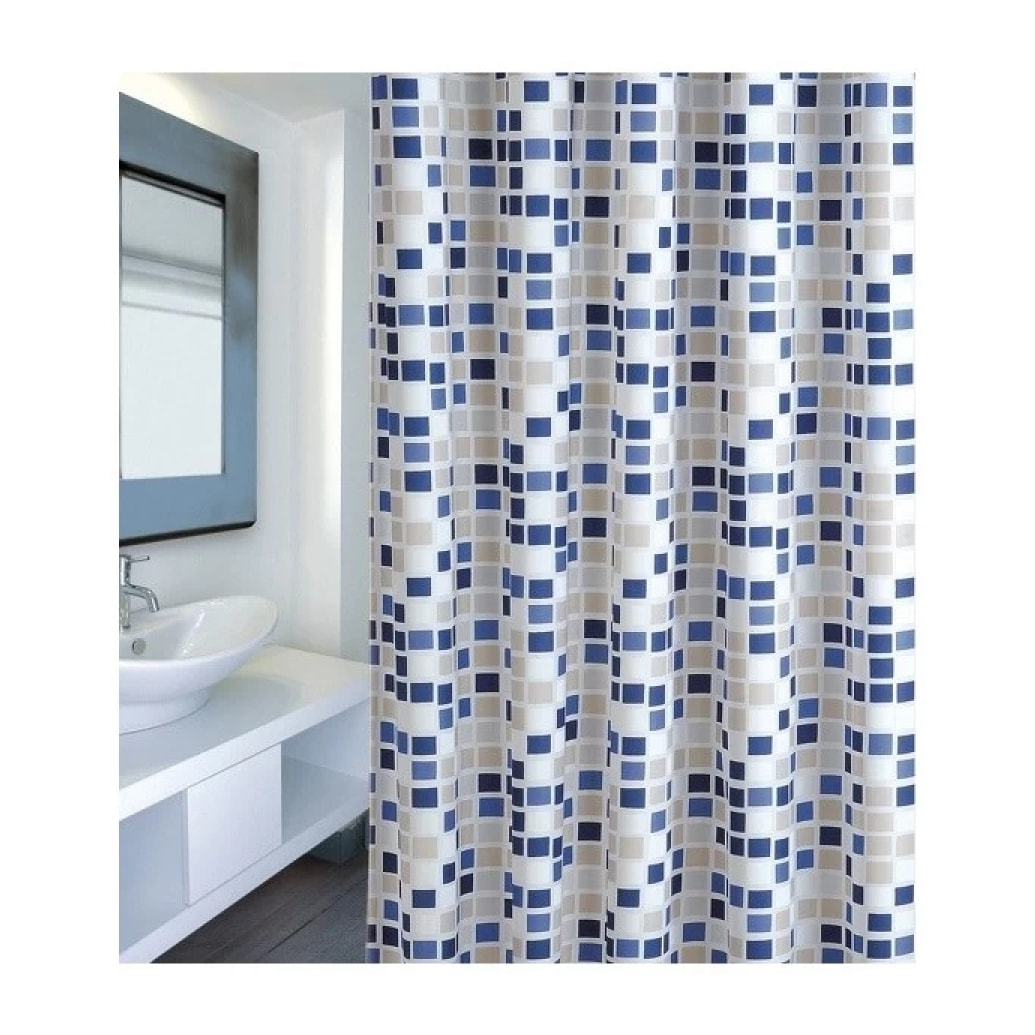 Rideau de douche Polyester MOSAIKO 180x200cm QUALITE PREMIUM Bleu - Anneaux inclus MSV