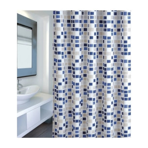 Rideau de douche Polyester MOSAIKO 180x200cm QUALITE PREMIUM Bleu - Anneaux inclus MSV